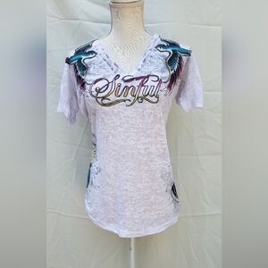 Sinful burnout design short sleeve top Size L